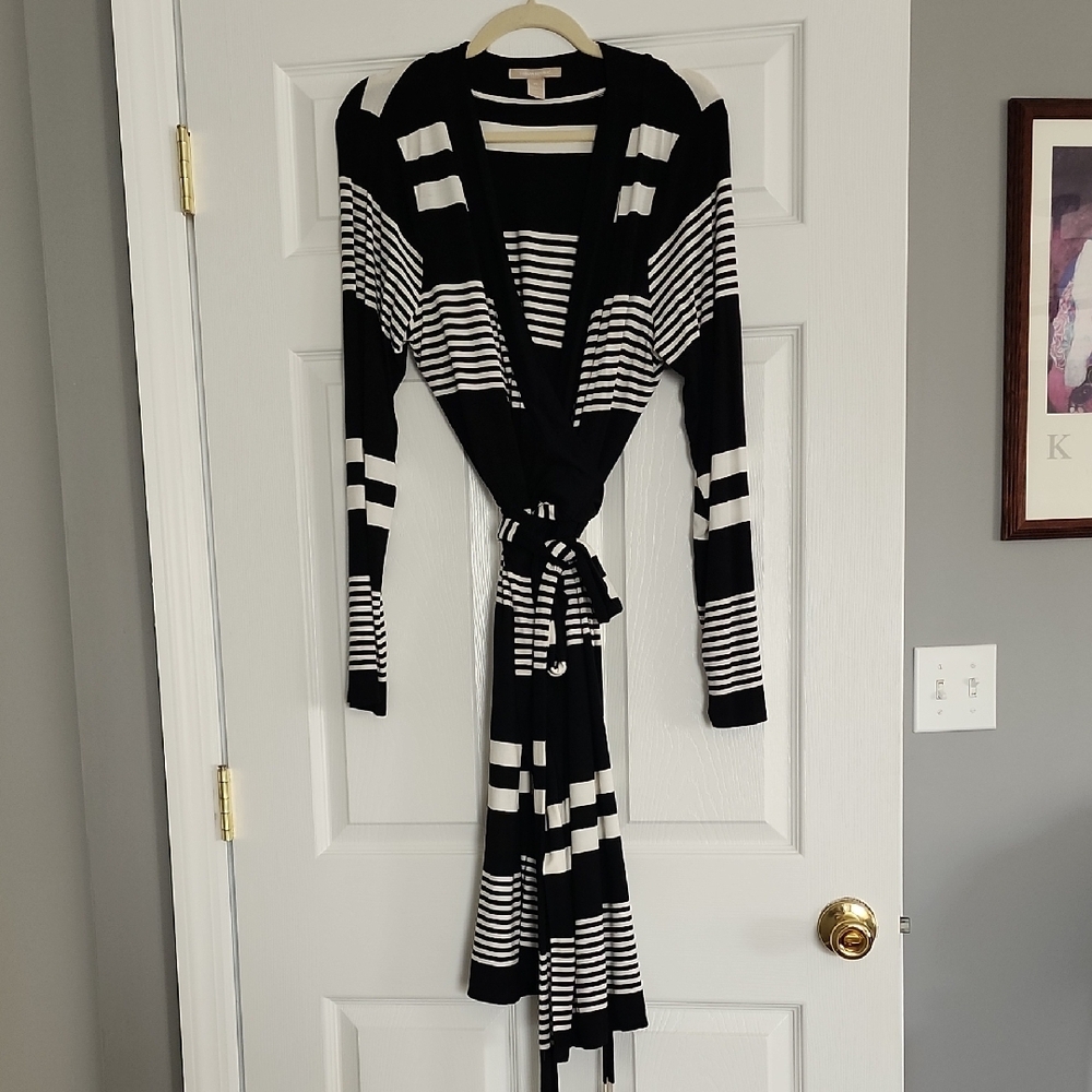Black and White Striped Wrap Dress